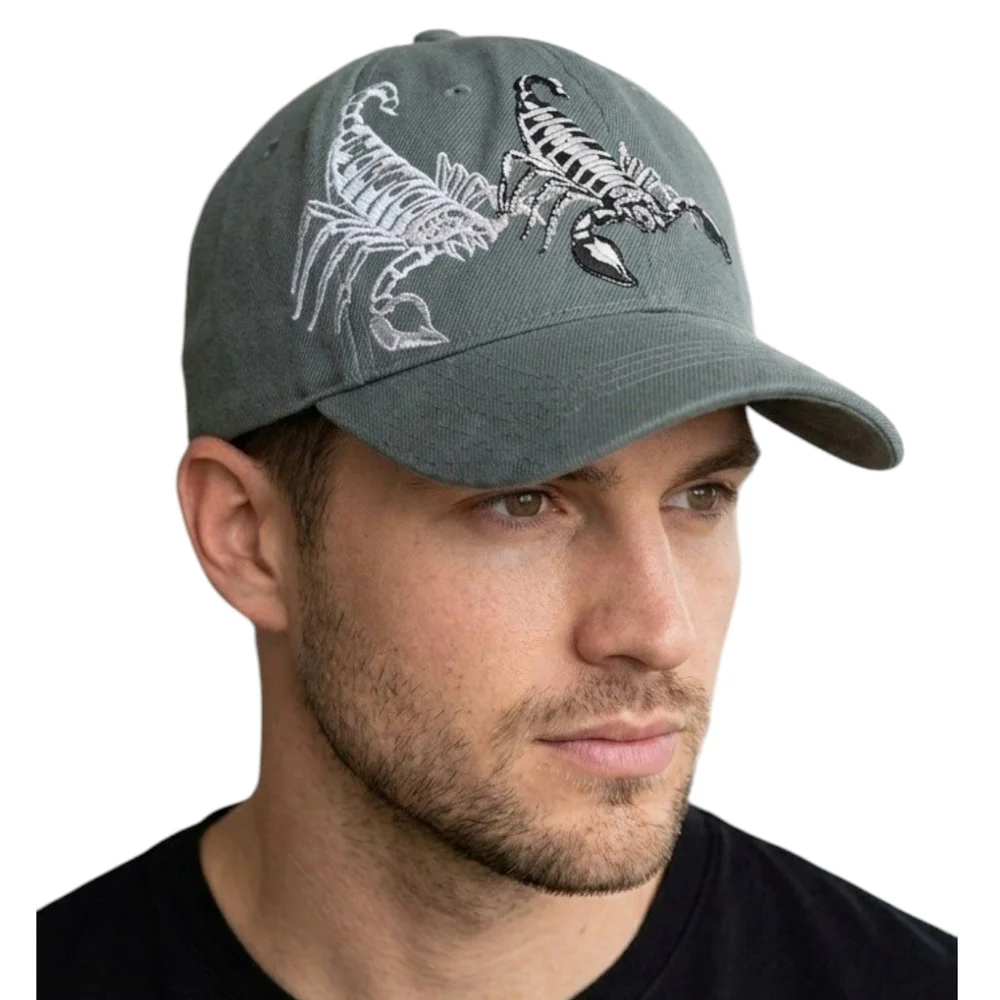 Blue Ocean Y2K Gray Scorpion Embroidered Baseball Cap Unisex
